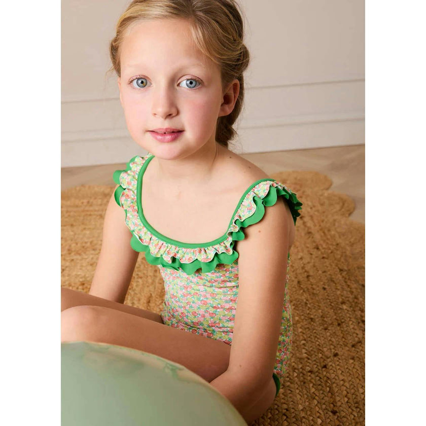 Annie Apple Print Ruffle Detail Swimsuit in Green (12mths- 10yrs)