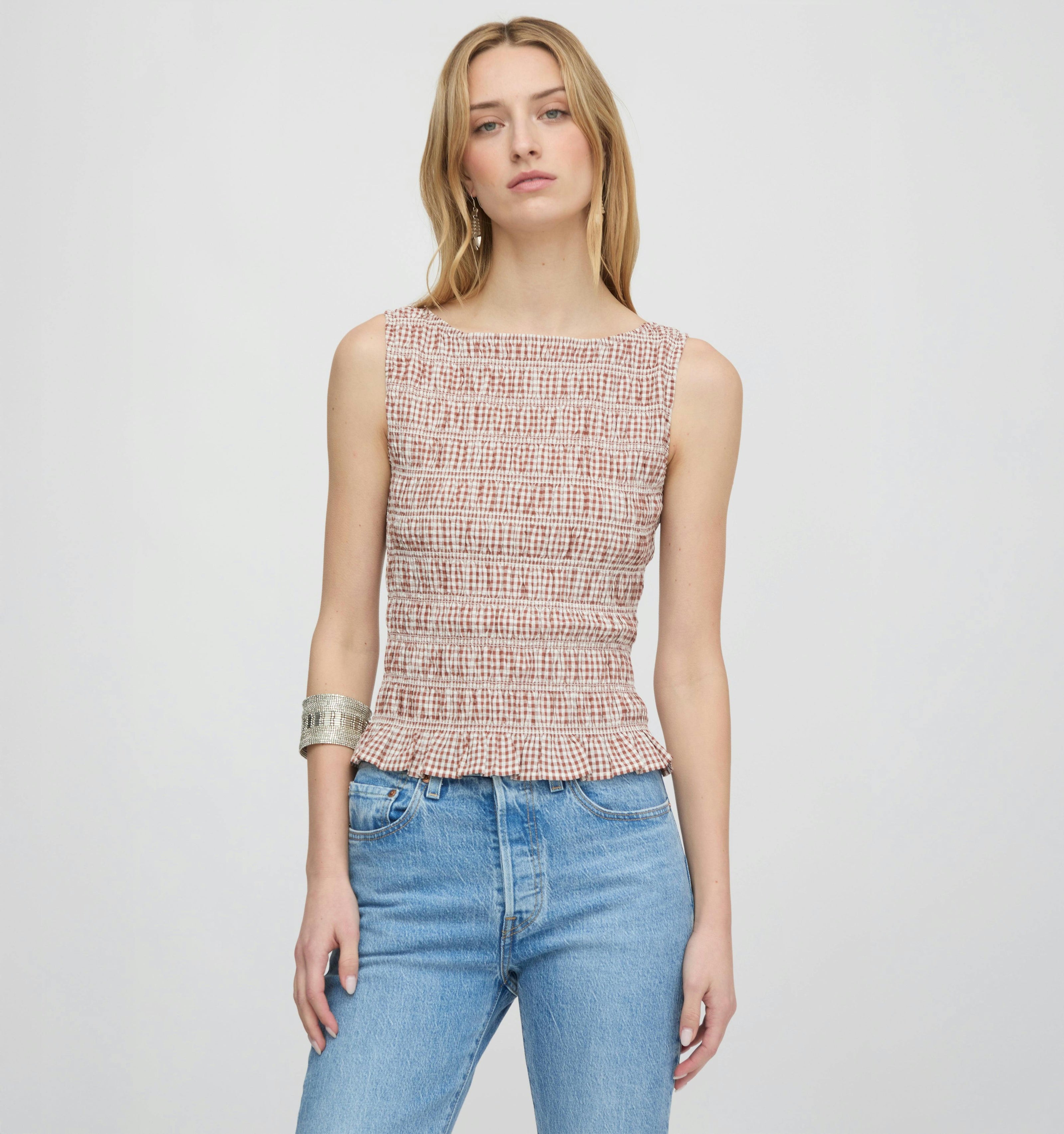 The Phoebe Nap Top - Cognac Gingham