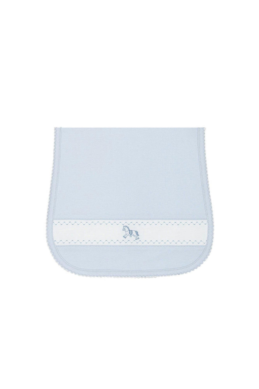 Blue Rocking Horse Embroidered Burp Cloth
