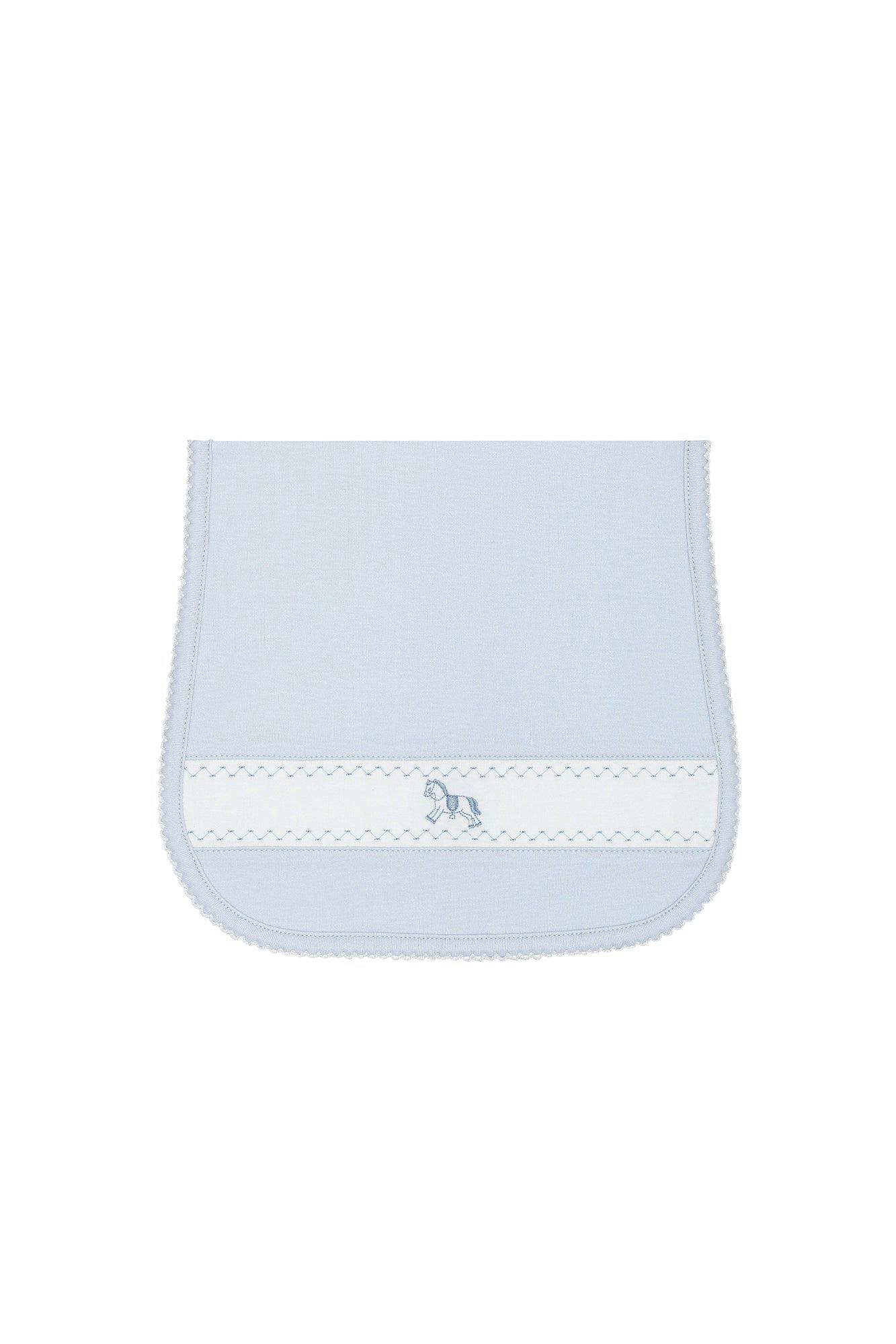 Blue Rocking Horse Embroidered Burp Cloth