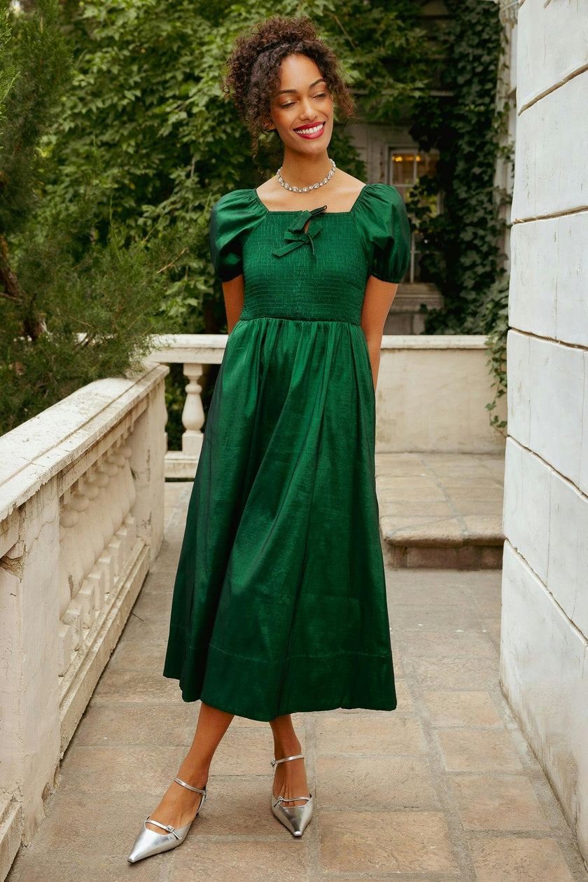 Cassie Dress in Green Taffeta