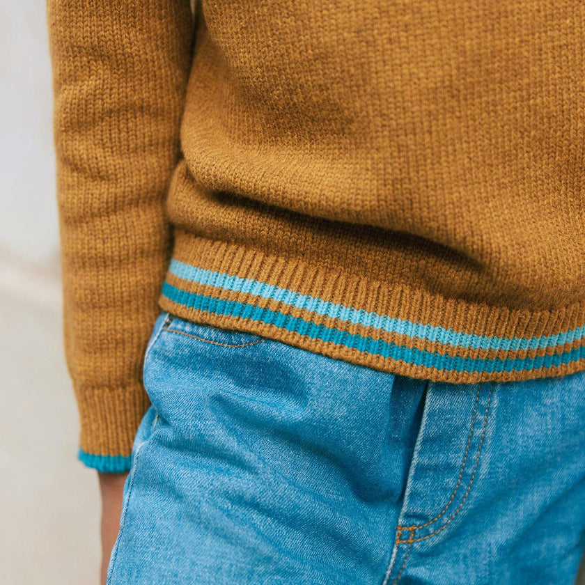 BONTON Contrast Hem Malt Pullover Sweater