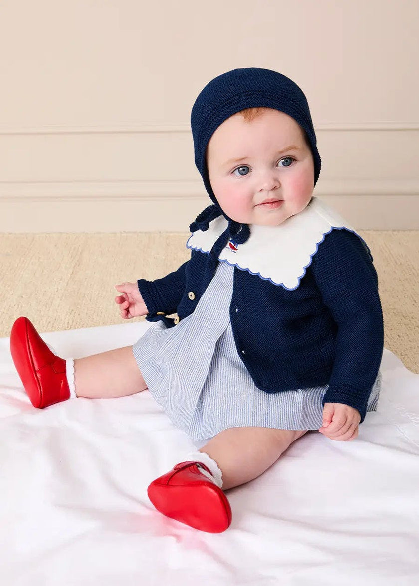 Alexander Stripe Mariner Collar Embroidered Boat Detail Dress with Bloomers in Blue (6mths-3yrs)