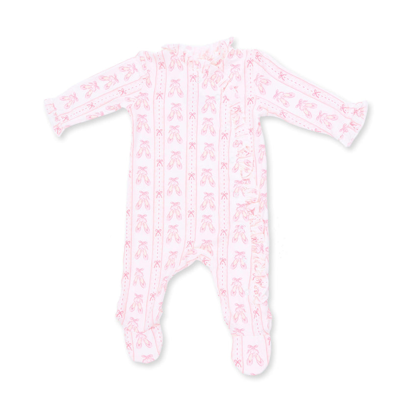 Ballet Shoes Ribbon Stripe - Kimono Ruffle Snap Footie
