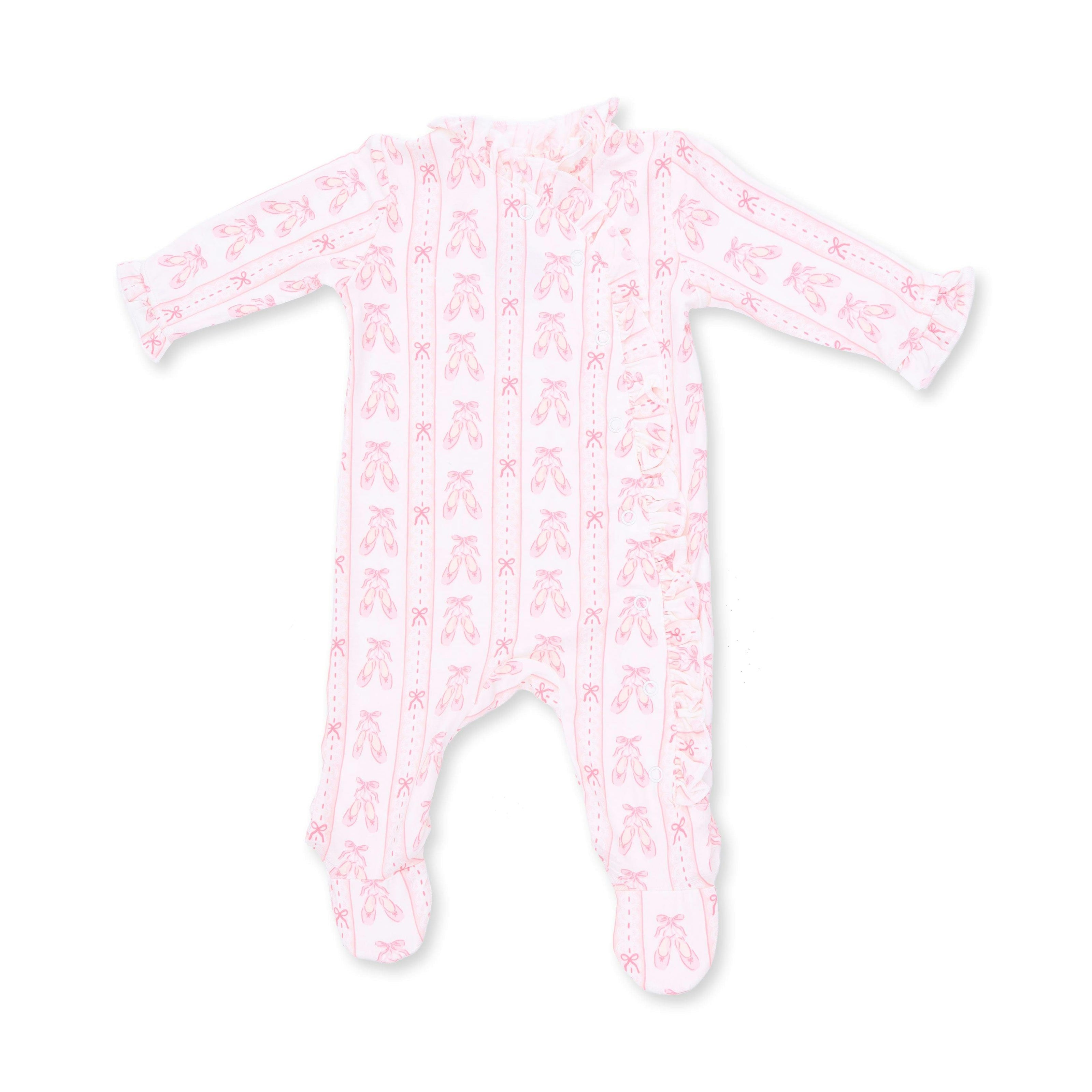 Ballet Shoes Ribbon Stripe - Kimono Ruffle Snap Footie