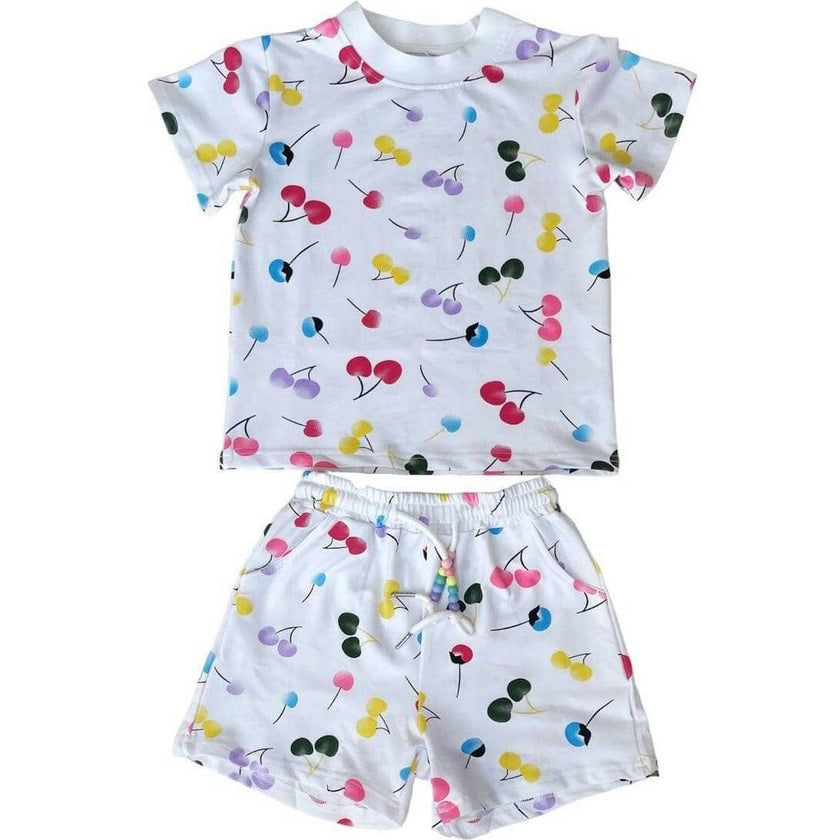 Rainbow Cherry Print 2-Piece Tee & Short Set