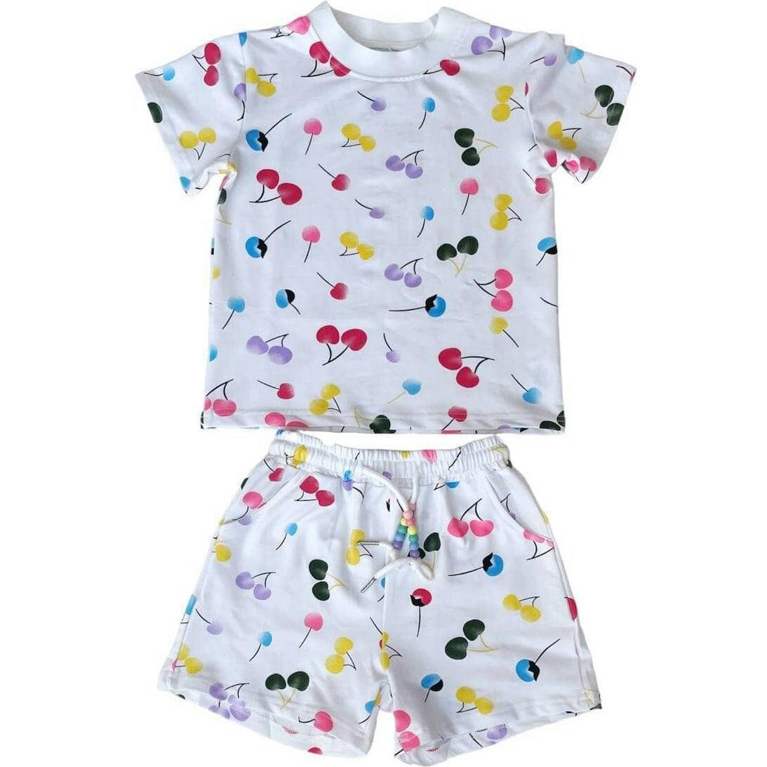 Rainbow Cherry Print 2-Piece Tee & Short Set