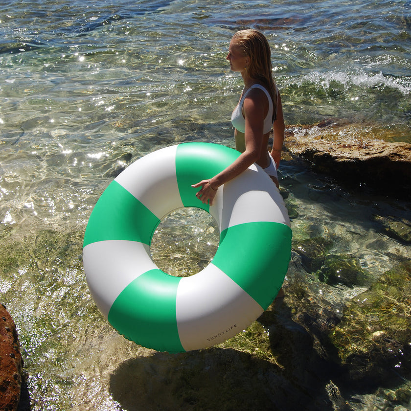 Tube Pool Ring: Zest - Neon Green Stripe