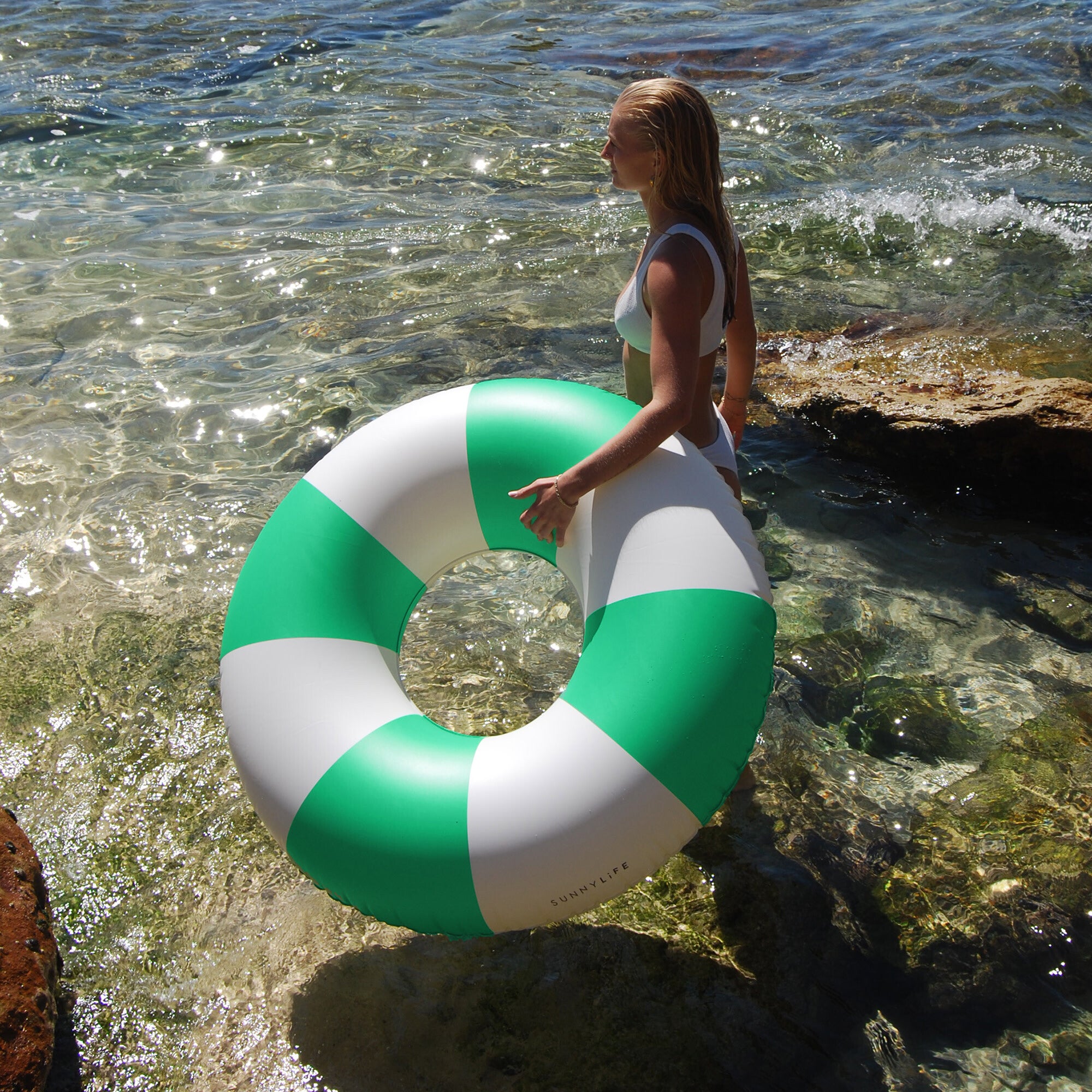 Tube Pool Ring: Zest - Neon Green Stripe