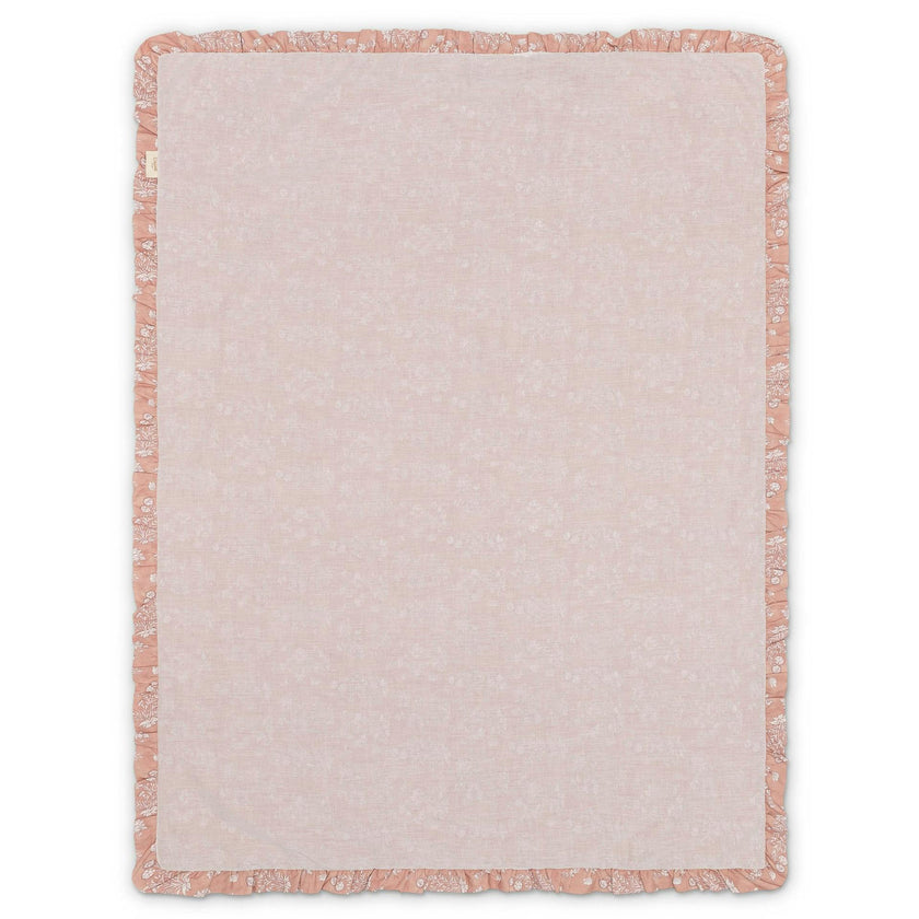 Violet Floral Cotton Muslin Baby Blanket with Ruffle Trim