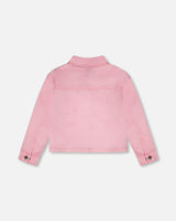 Pink Denim Jacket With Embroidered Patches