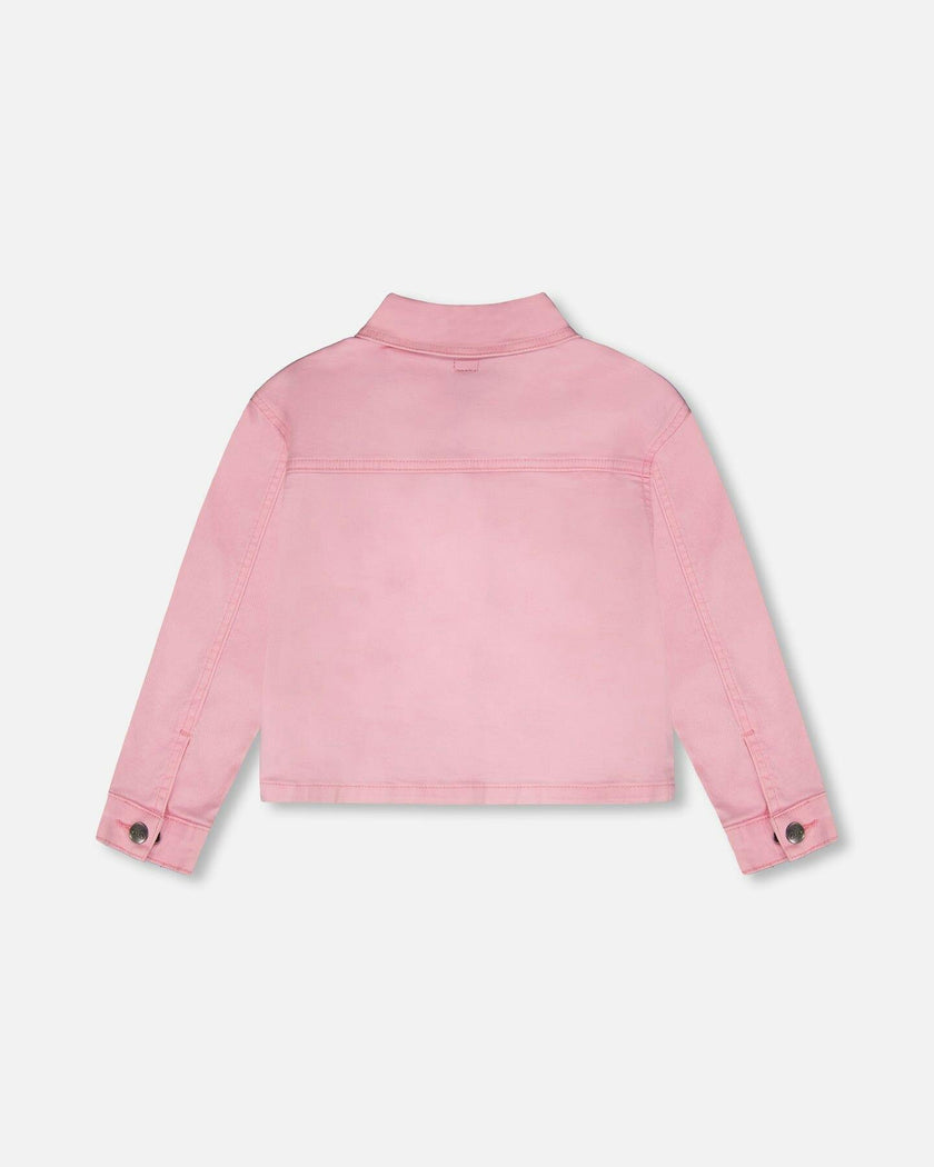 Pink Denim Jacket With Embroidered Patches
