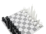 Chess Set Acrylic NEW YORK vs LOS ANGELES with Marble Hatch Board