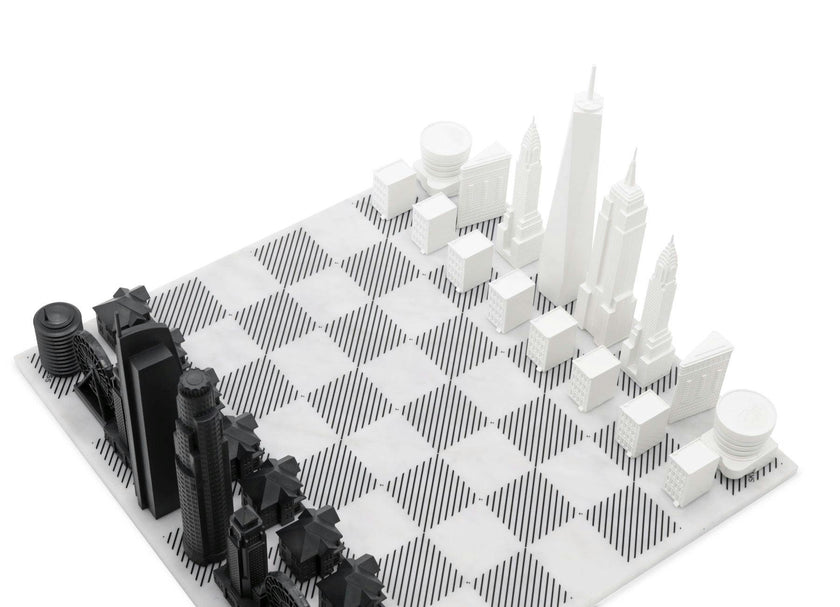 Chess Set Acrylic NEW YORK vs LOS ANGELES with Marble Hatch Board