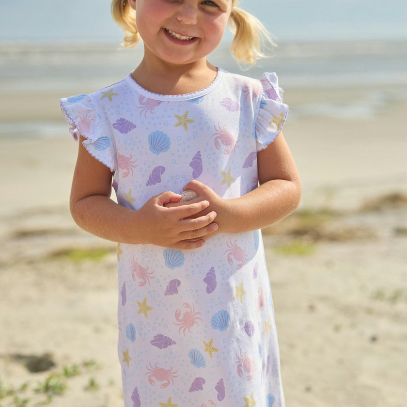 Printed Angel Sleeve Dress - Sea Shells
