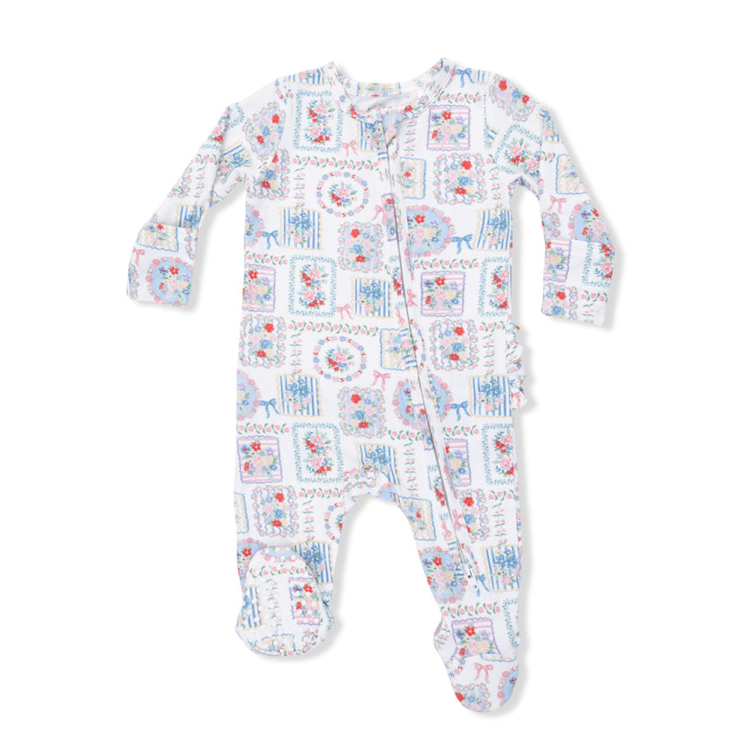 Julep's Floral Patchwork - 2 Way Ruffle Back Zipper Footie