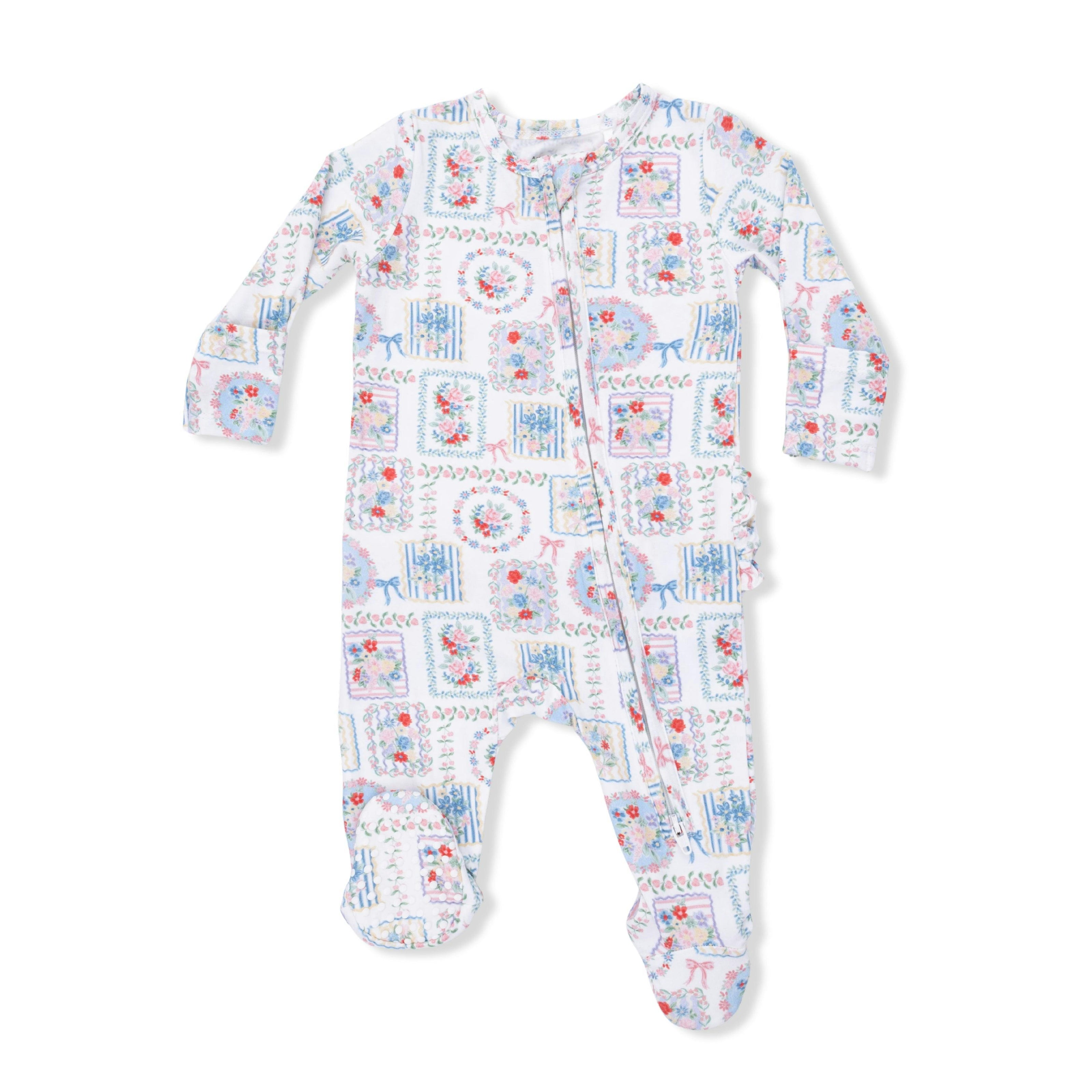 Julep's Floral Patchwork - 2 Way Ruffle Back Zipper Footie