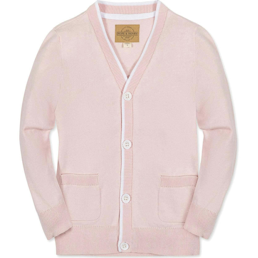 Organic Long Sleeve Tipped Cardigan Sweater, Pink