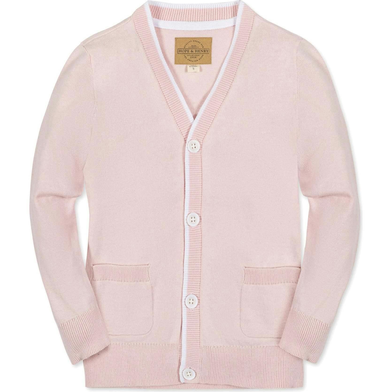 Organic Long Sleeve Tipped Cardigan Sweater, Pink