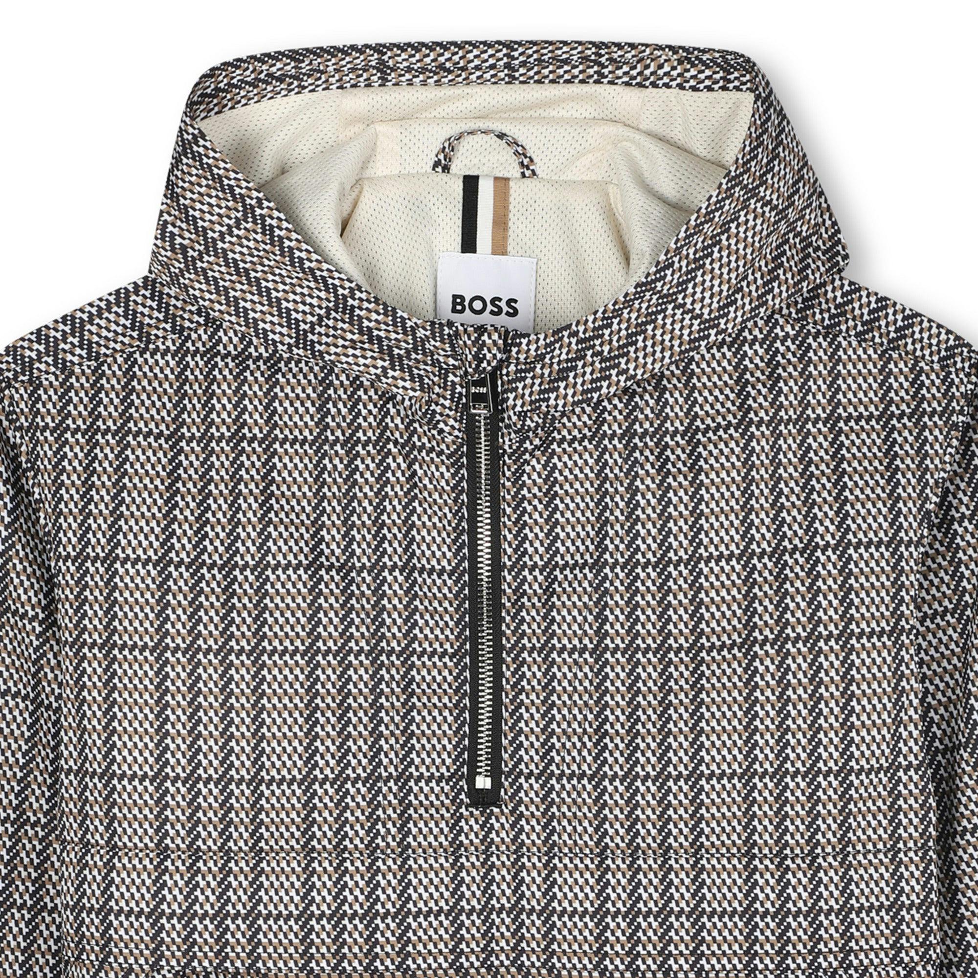 Boys Black, Beige & White Checked Windbreaker