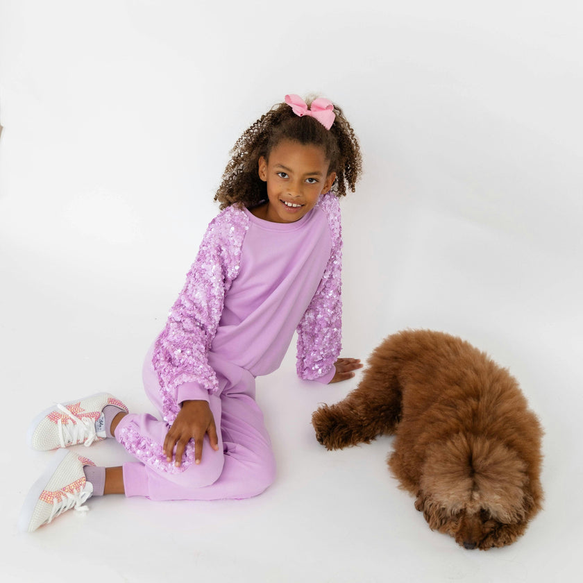 Lavender Sequin Joggers Set