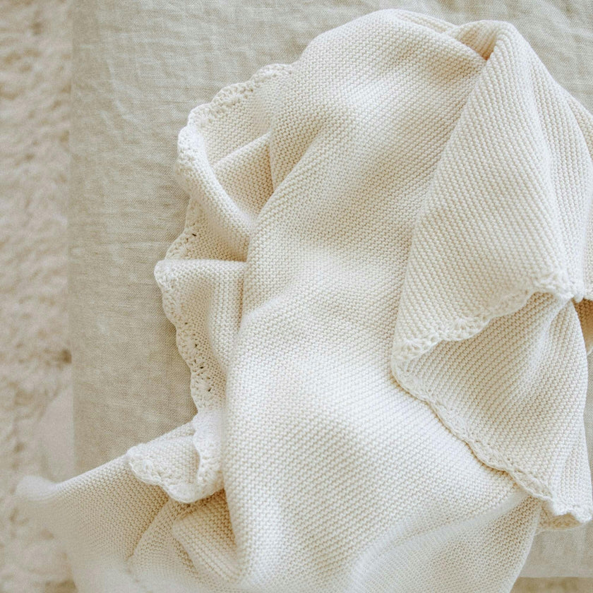 Cotton Knit Blanket, White