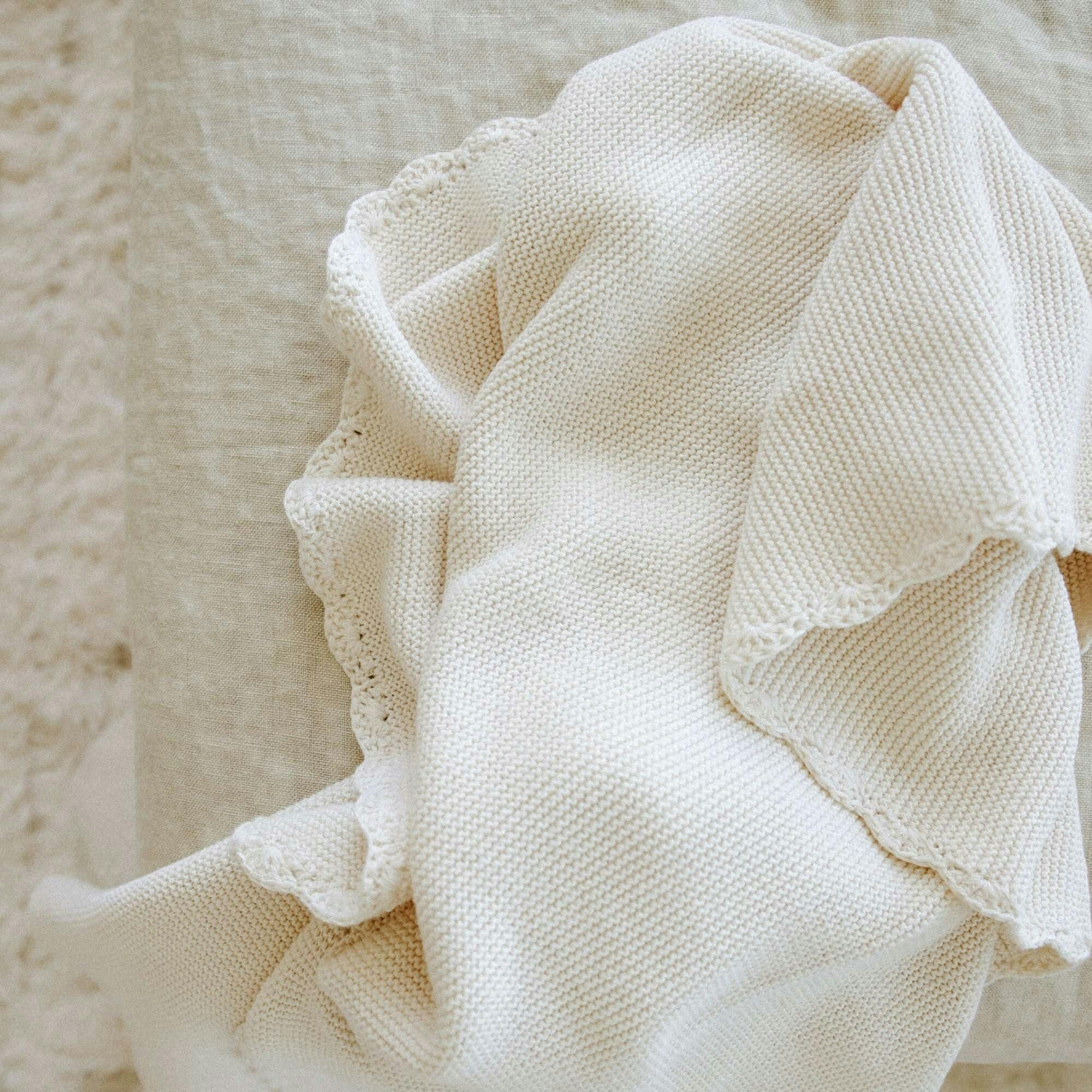 Cotton Knit Blanket, White