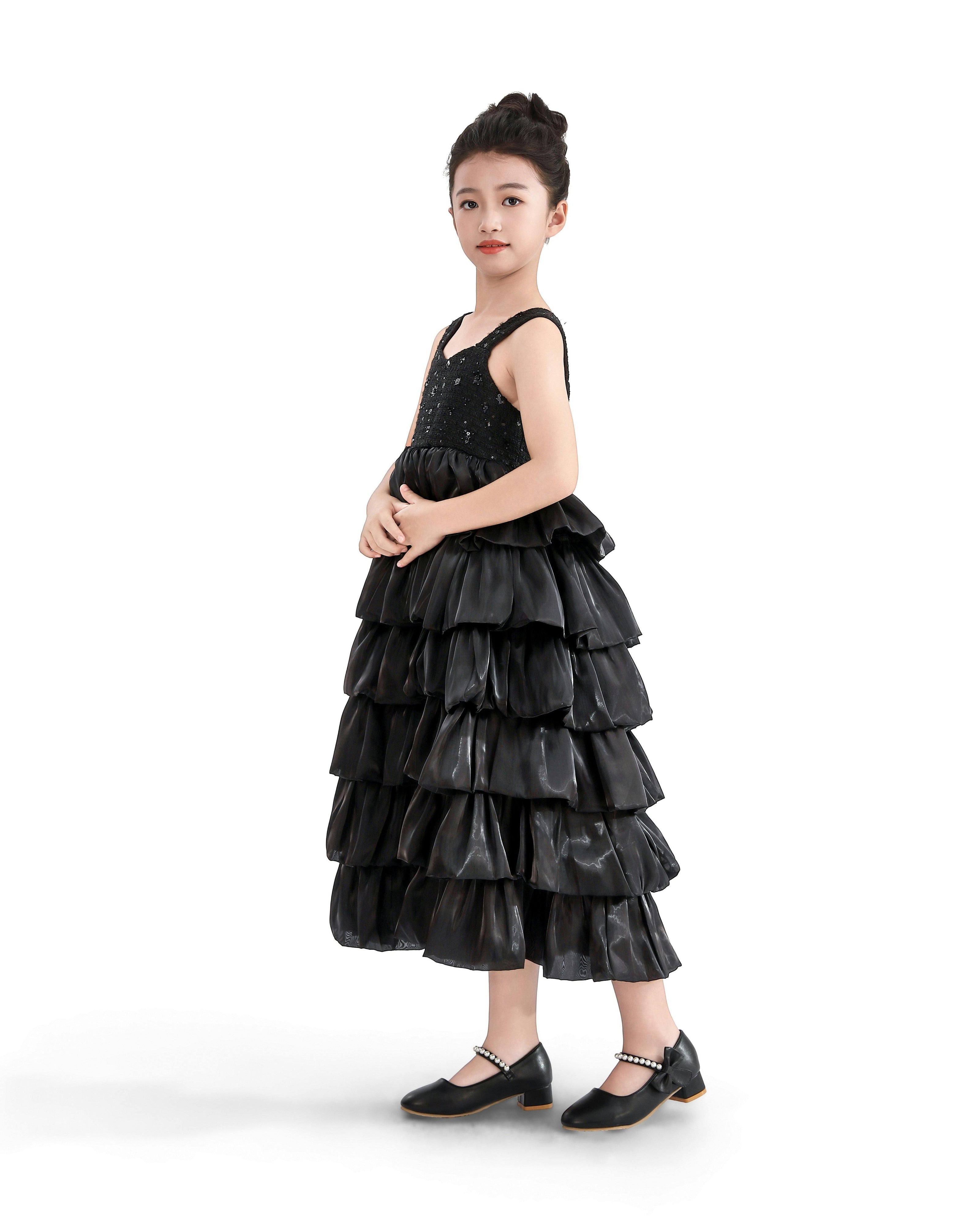Black Ruffle Tiered Gala Dress
