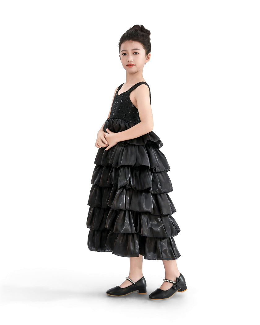 Black Ruffle Tiered Gala Dress