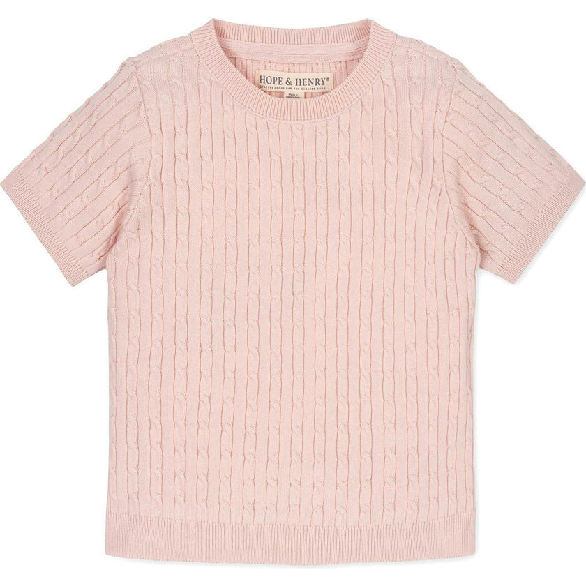 Organic Short Sleeve Cable Sweater, Pink