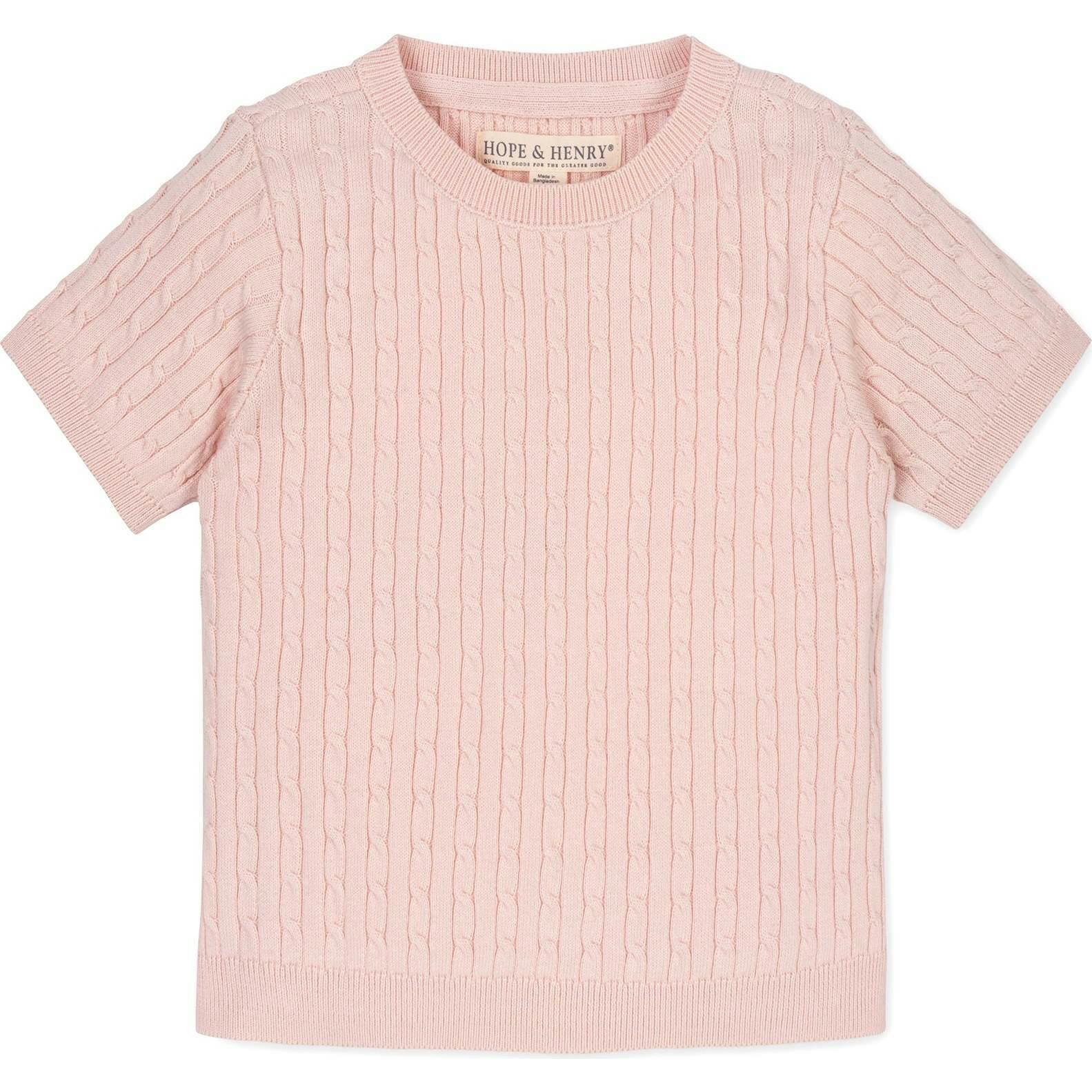 Organic Short Sleeve Cable Sweater, Pink