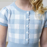 Organic Short Sleeve Button Front Sweater Dress, Blue