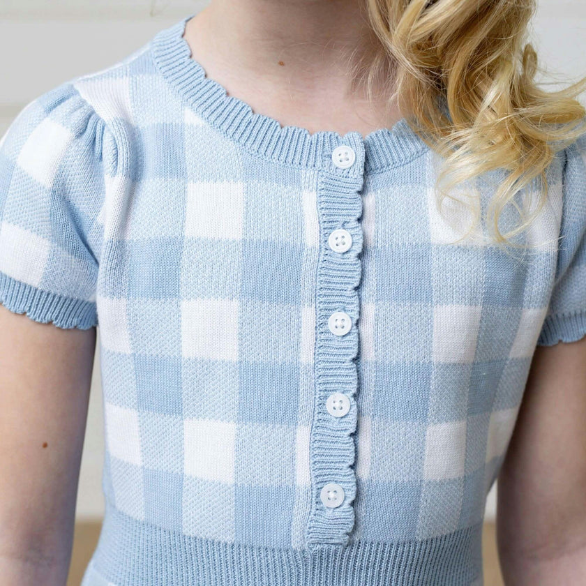 Organic Short Sleeve Button Front Sweater Dress, Blue