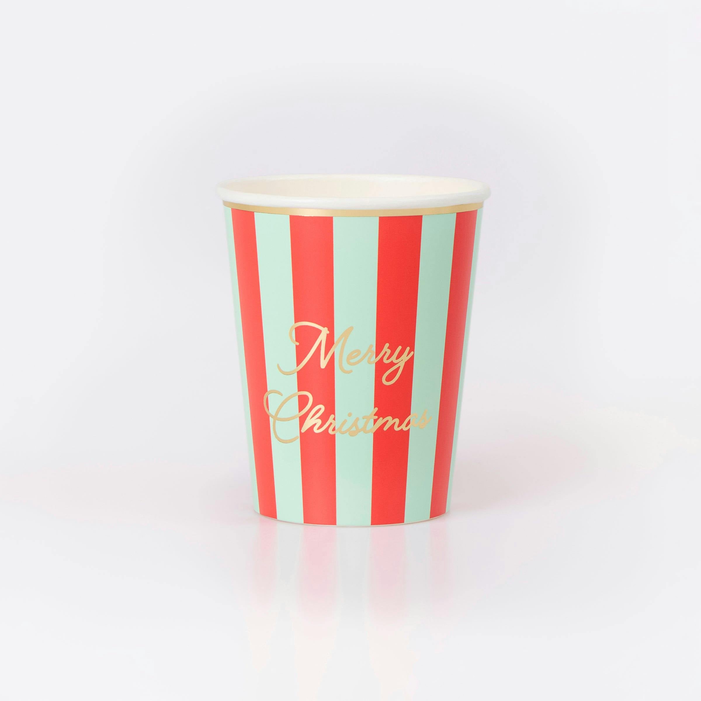 Striped Merry Christmas Cups