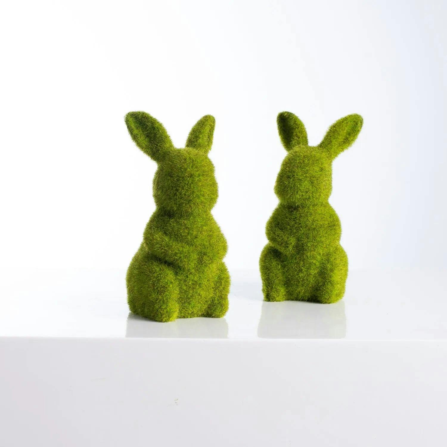 Moss Covered Standing Bunny Rabbits Easter Tabletop Decor - Set of 2