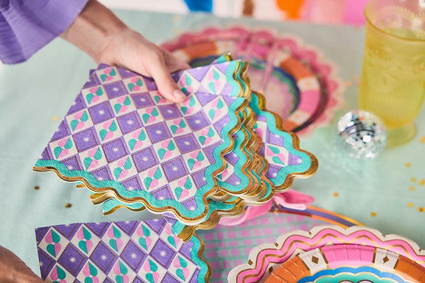 Packed Party Circus Soiree Luncheon Napkins 20ct - Gold Foil Pastel Diamond Pattern 3-Ply Scalloped Edge Napkins for Circus Birthday Parties
