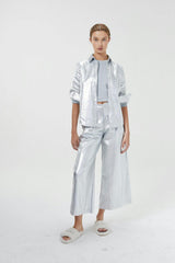 Culotte Metallic Linen Pants - New Silver