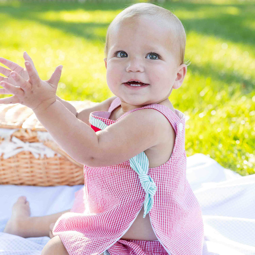 Check Seersucker Dress & Bloomer With Watermelon