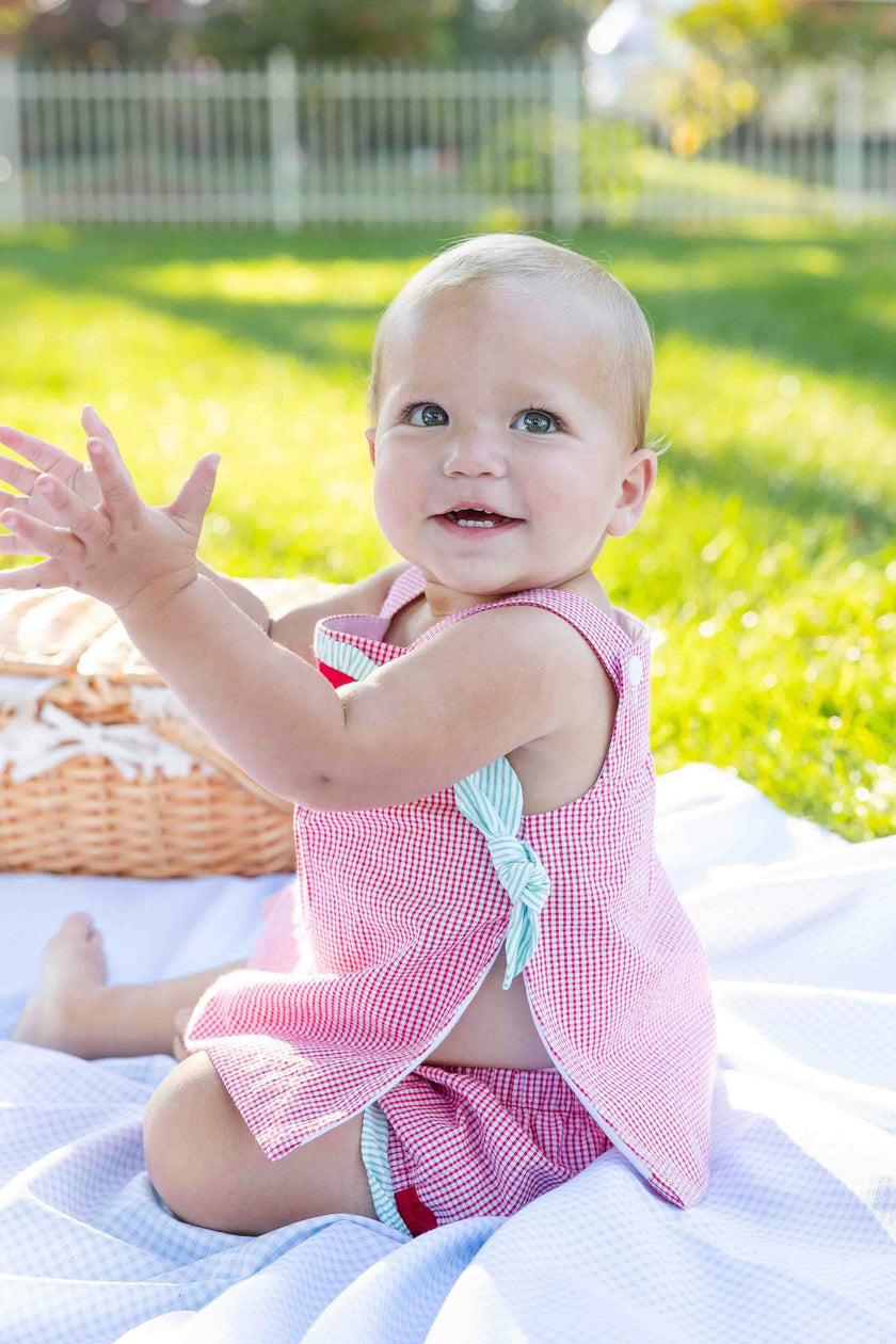 Check Seersucker Dress & Bloomer With Watermelon
