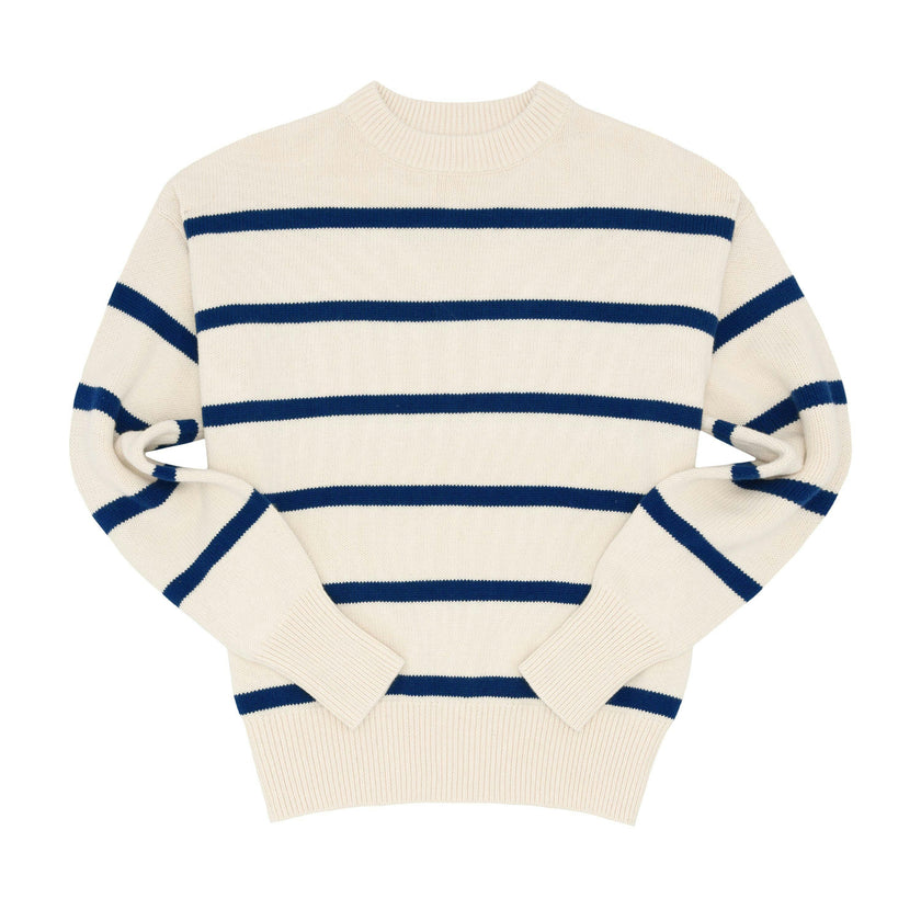 Women's Cream And Navy Wide Stripe Knit Sweater