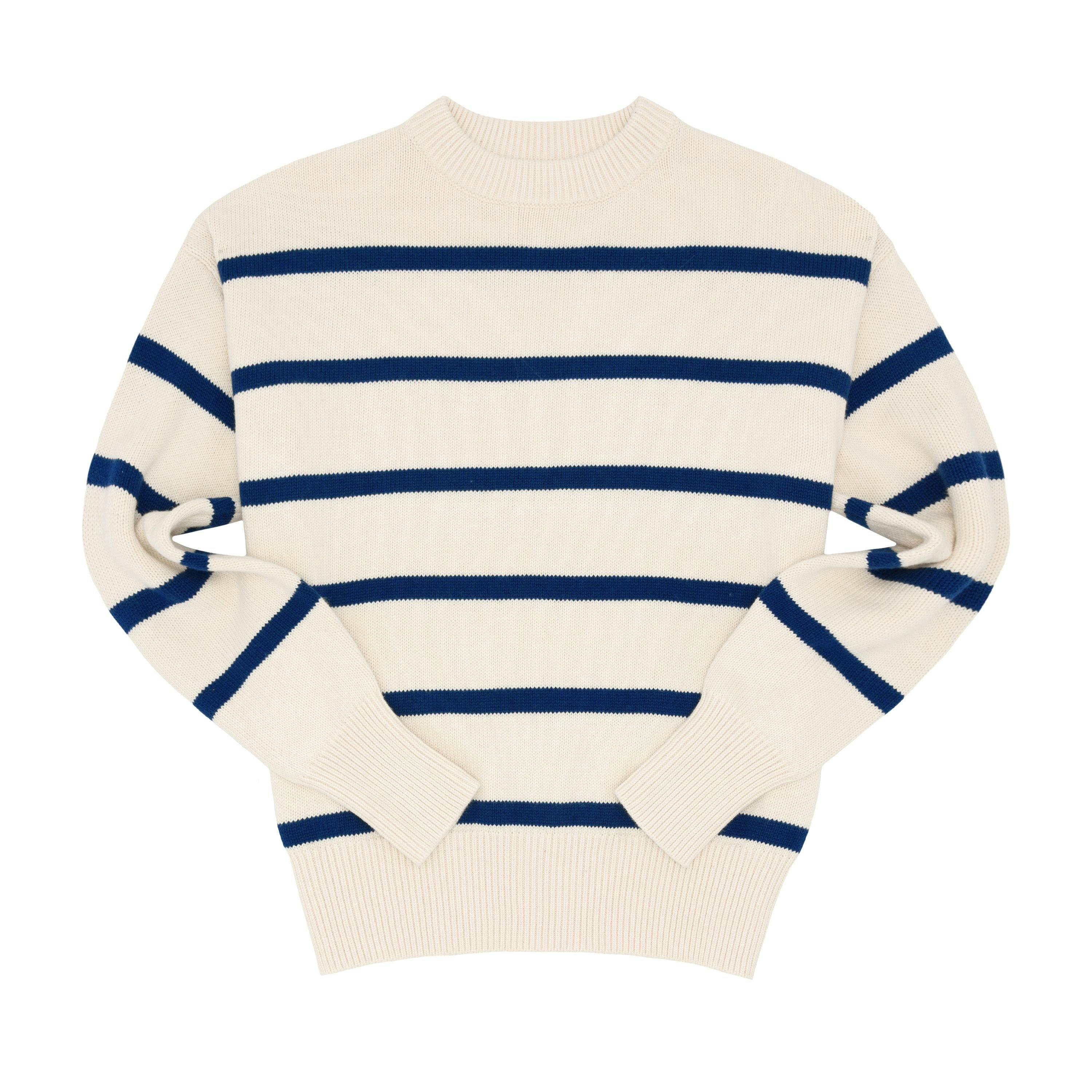 Women's Cream And Navy Wide Stripe Knit Sweater