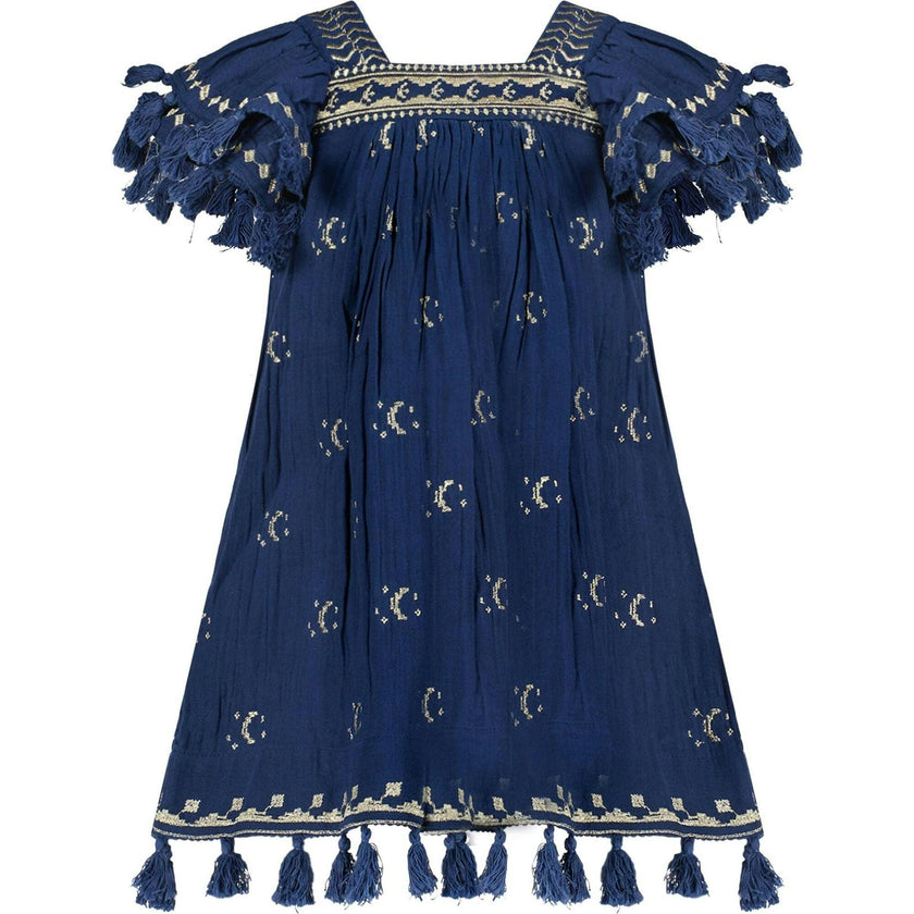 Mini Sandrine Womens Dress Galaxy Embroidery, Blue