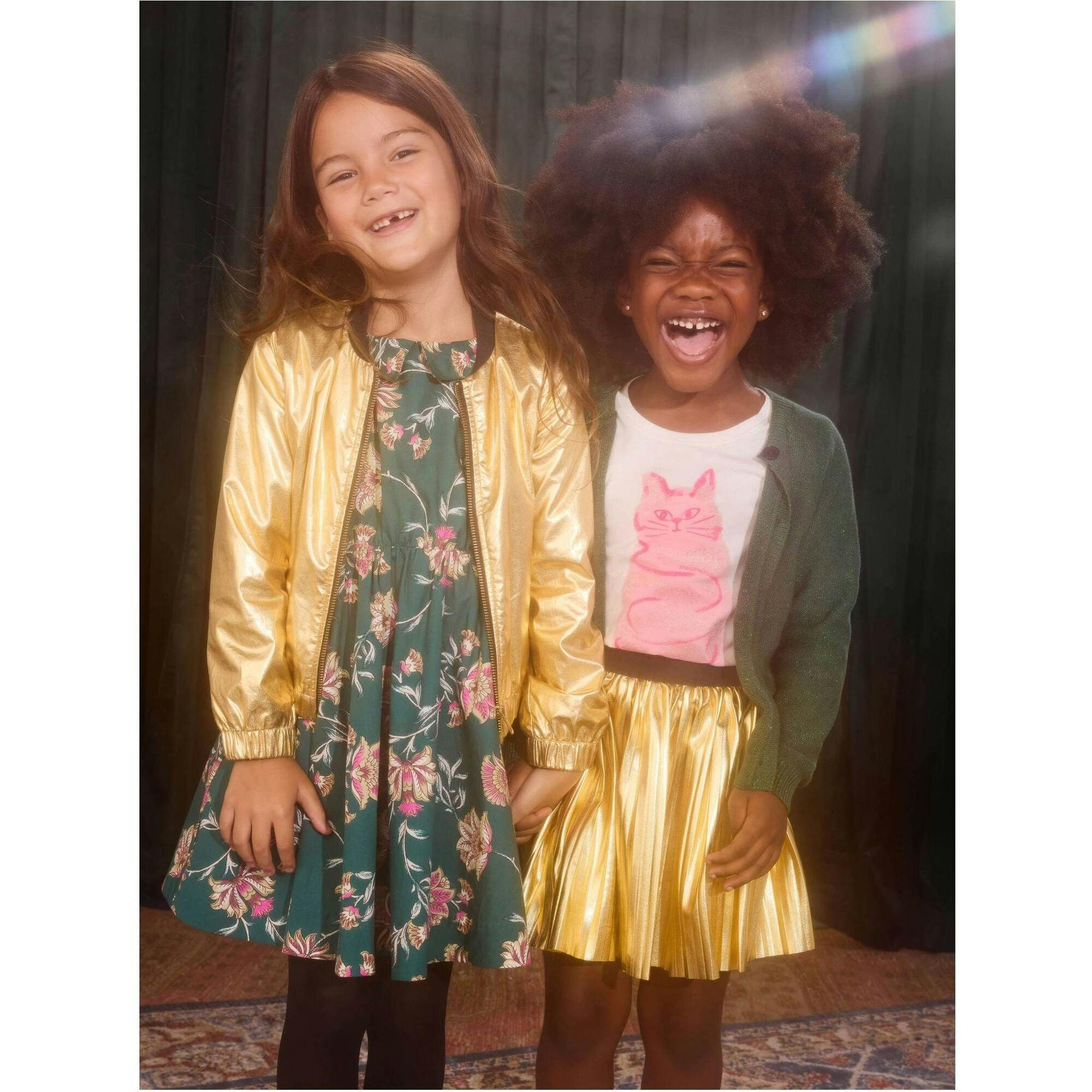 Pleated Metallic Twirl Skirt