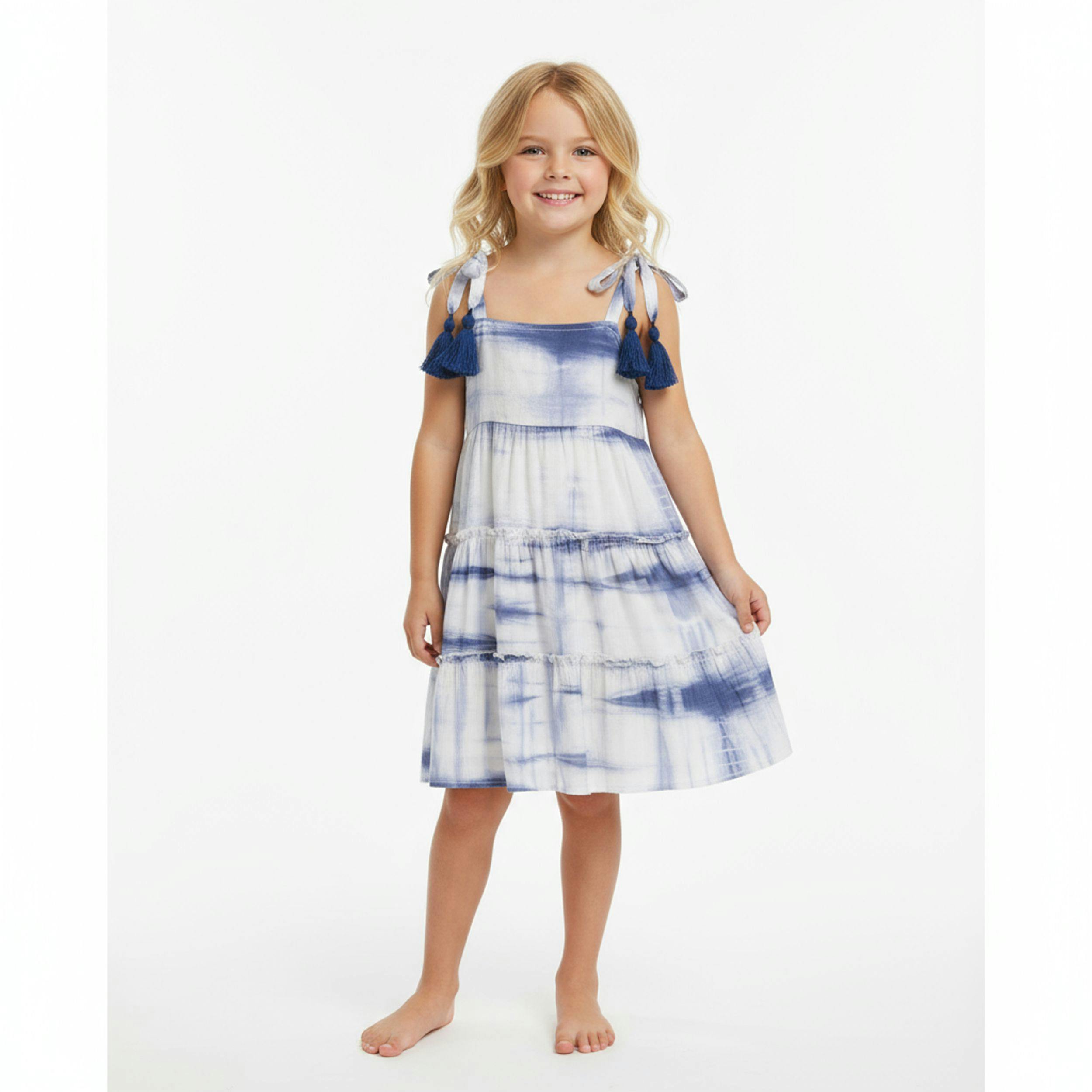 Bella Girls Shoulder Tie Sundress Navy Shibori, Navy Shibori