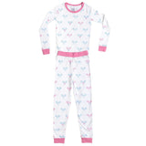 Kids Tennis Bows Long PJ Set - Blue Pink Organic Stretch Jersey Knit Cotton