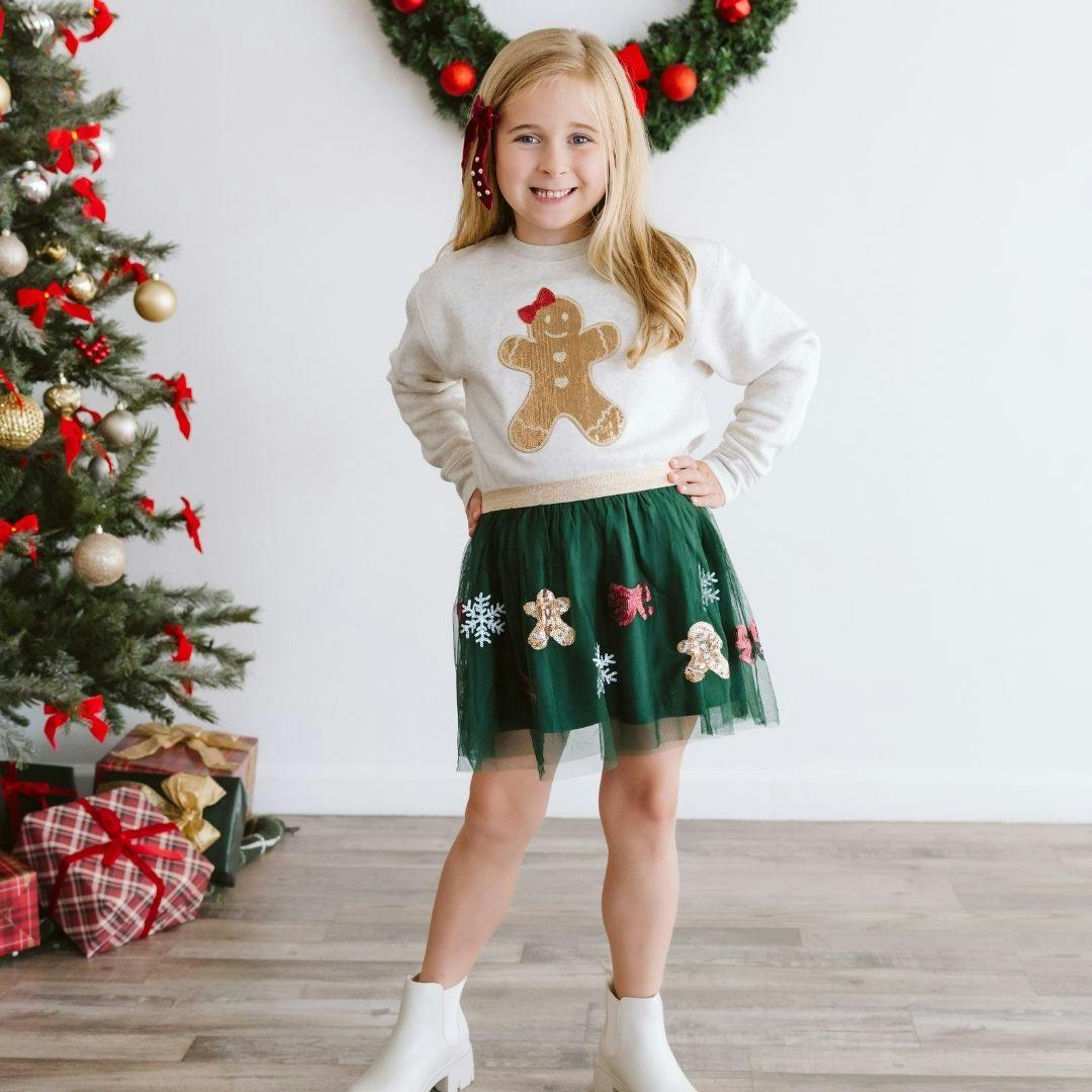 Gingerbread Joy Sequin Christmas Tutu Skirt