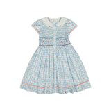 Riviera Blue Floral Short Sleeve Smocked Dress