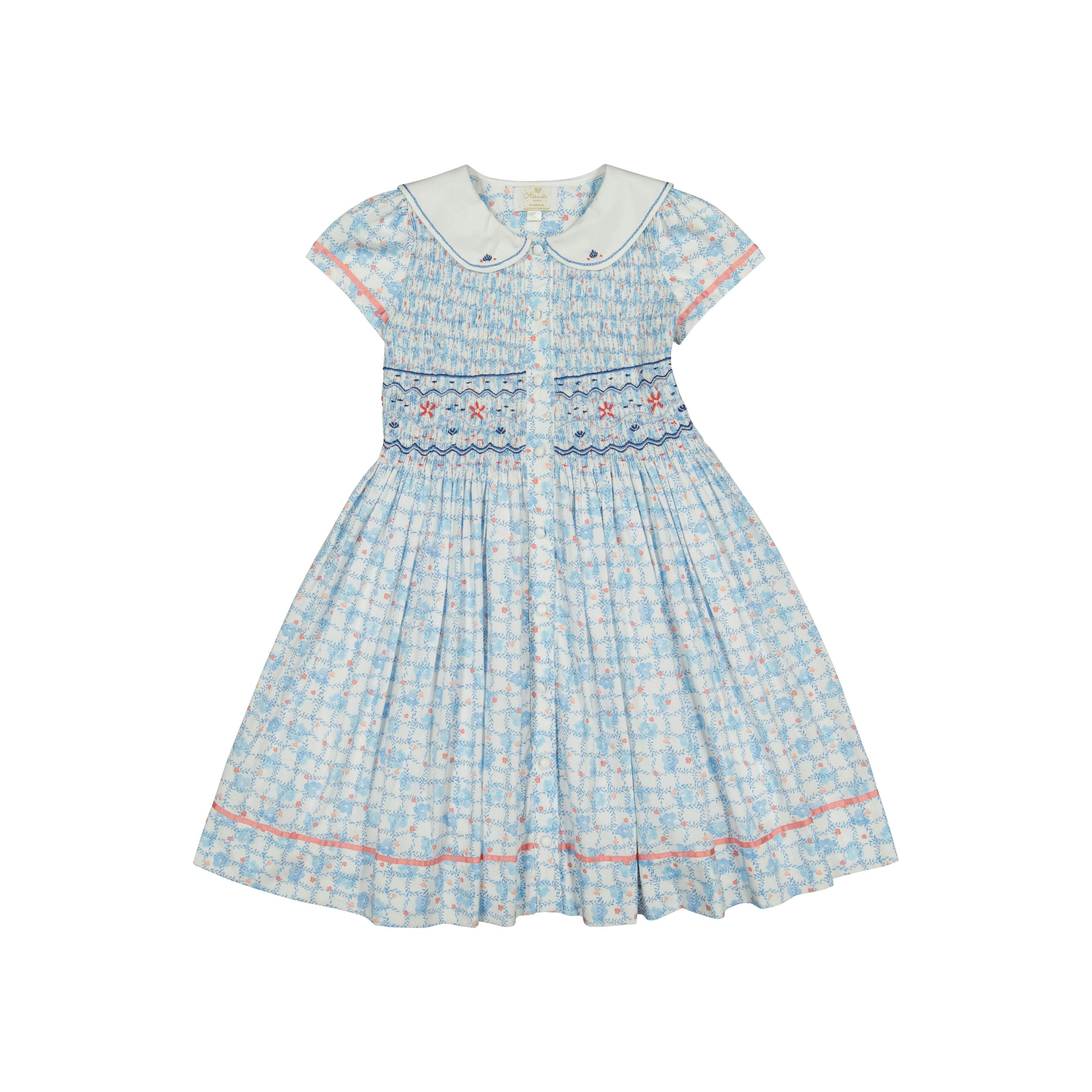 Riviera Blue Floral Short Sleeve Smocked Dress