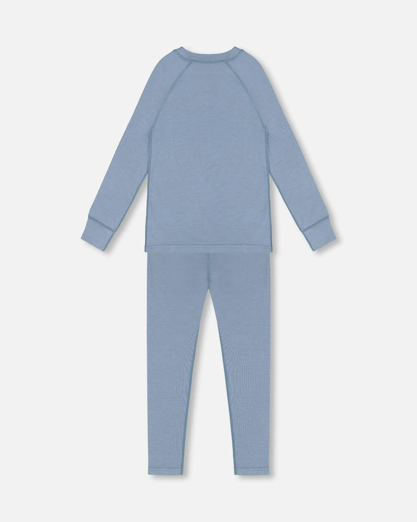 Merino Wool Base Layer Set Blue Gray