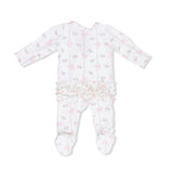 Dainty Buds and Bows - 2 Way Ruffle Back Zipper Footie